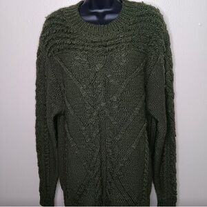 ISABEL MARANT Women's XL Sweater Lambs Wool Cable Knit Chunky Green Sweater